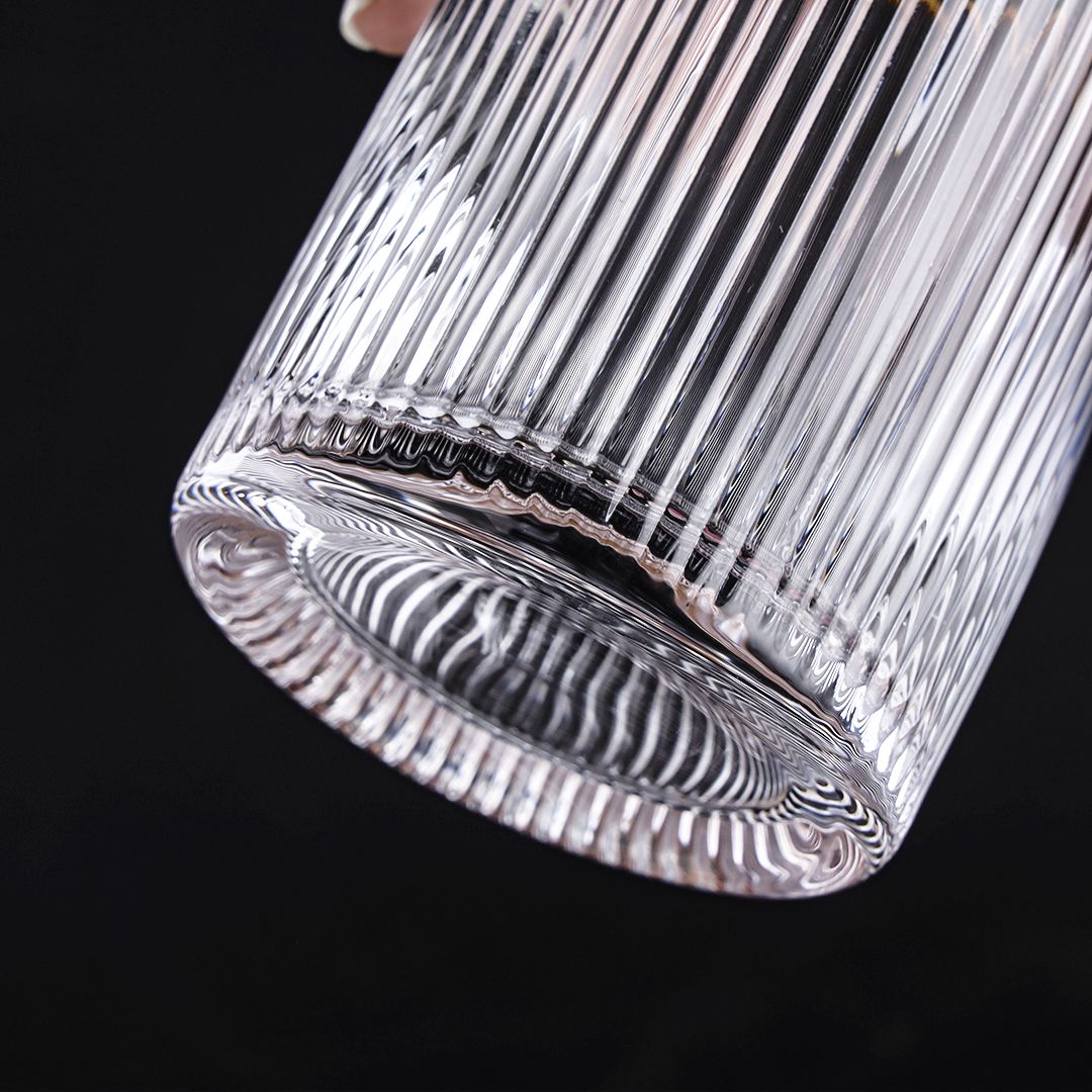 Drinkware Glass Set Of 6 Pcs – Ridged Stripe Gold Rim Glassware Set