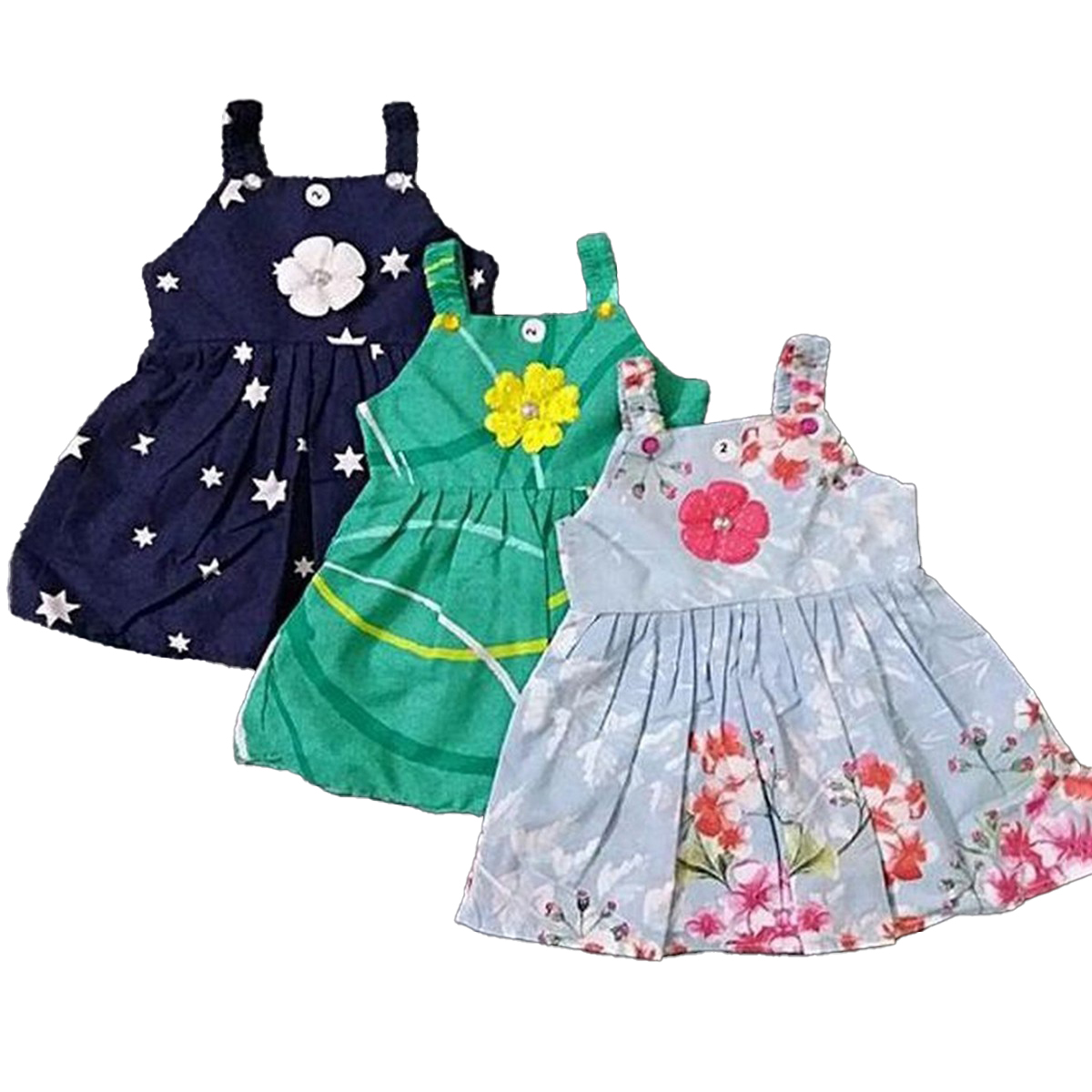 Pack Of 2 Multi-Color Printed Cotton Frock For Girls (Random Design)