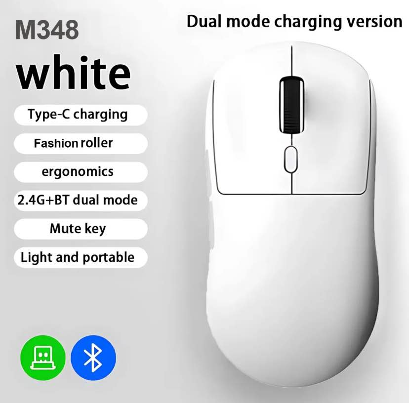 M348 Wireless Gaming Mouse ( Bluetooth + Dongle) for Computer 1000DPI Silent Mouse with 2.4GHz USB Receiver For PC Tablet Laptop