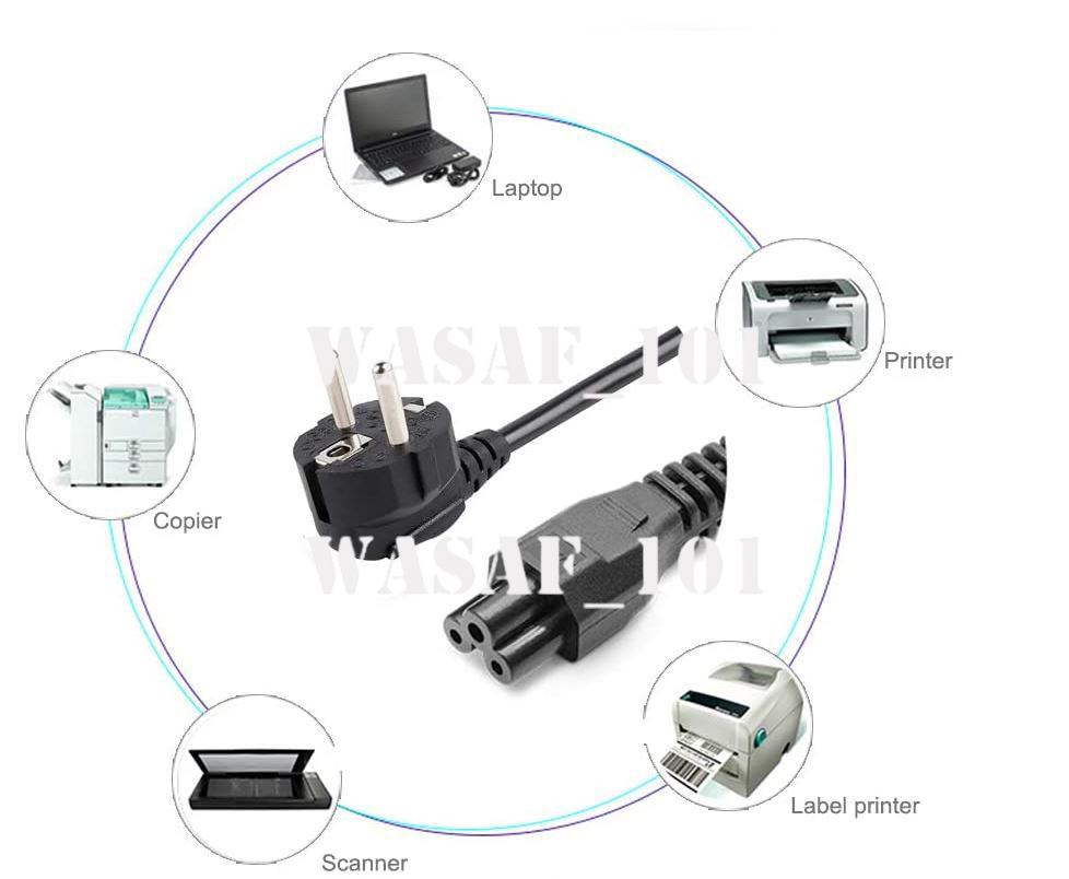 EU Power Cable Laptop 3-pin Power Adapter Cord Charger Plug Extension Cord
