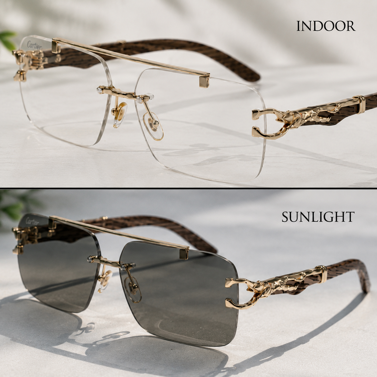 UrbanHive.pk Premium Solar Magic Cheetah Inspired Indoor White Outdoor In sunlight Black Style Photochromic Sunglasses For Men & Women - Rimless Transition Eyewear Glasses for Girls & Boys - Unisex Frameless Fashion Shades for Ladies