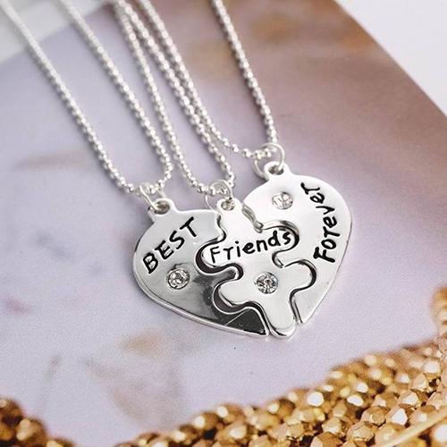 3Pcs Women's Best Friends Forever Split Heart Friendship Necklace