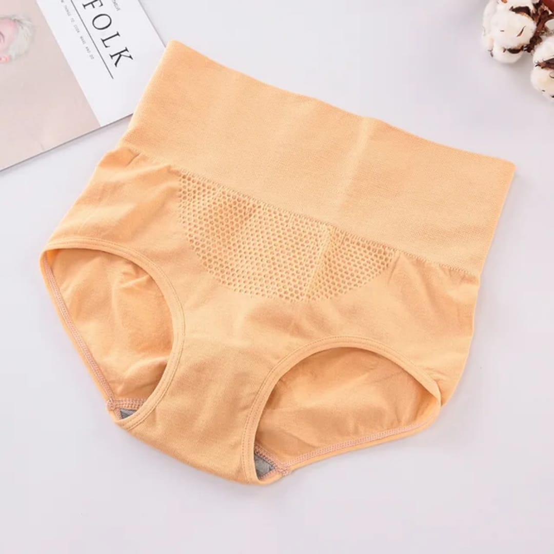 Women High Waist Seamless Brief Panty – Breathable Mesh Tummy Control Underwear, Soft Stretch Full Coverage Panties
