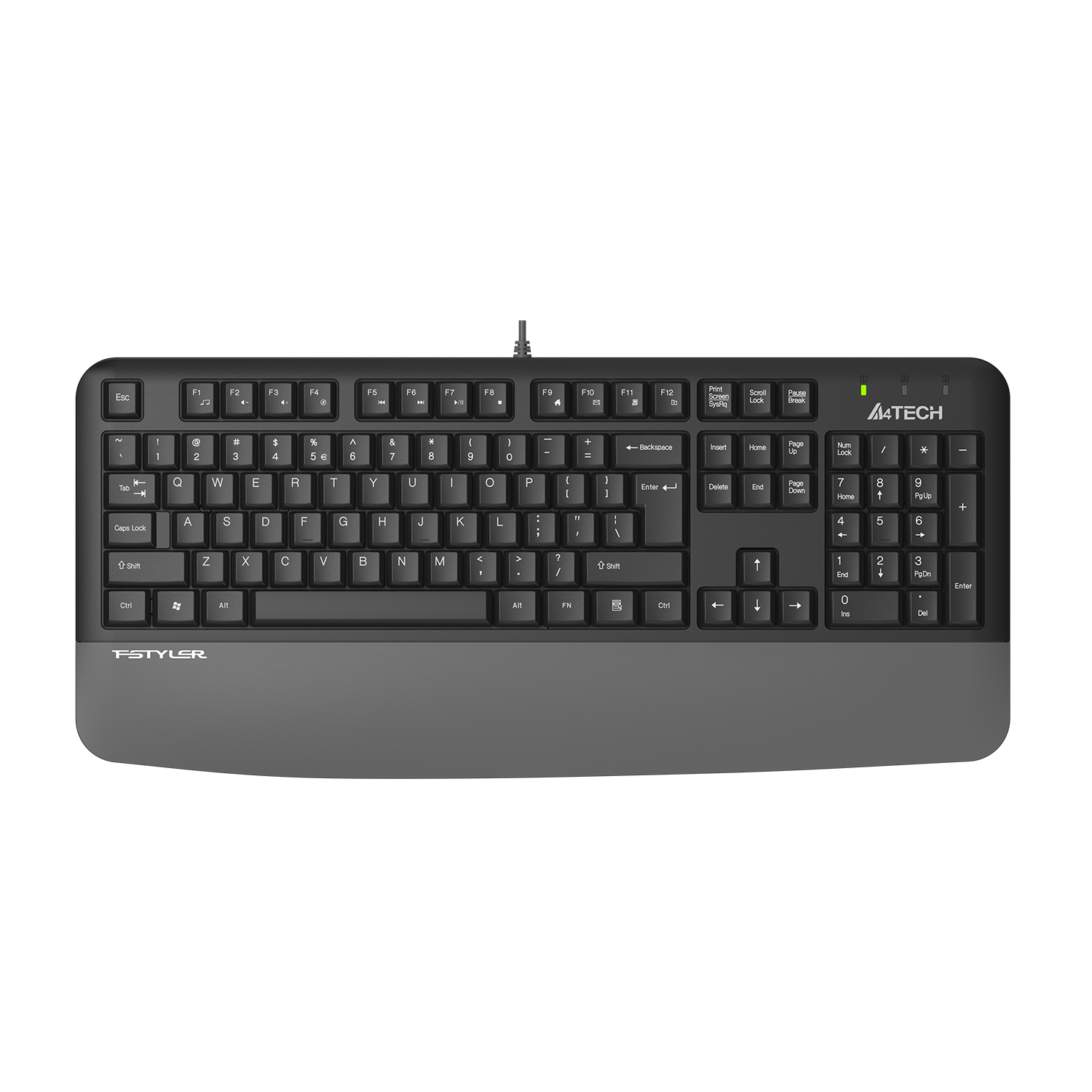 A4Tech Fstyler FK20 Multimedia Wired Keyboard - Wrist Rest - Round-Square Keycaps - Waterproof Design - For PC/Laptop