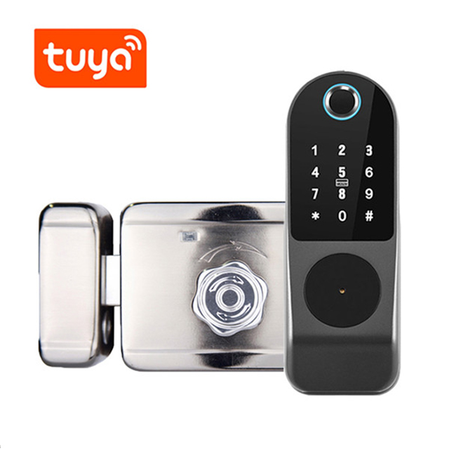 Smart WiFi tuya biometric house door lock rim lock with waterproof