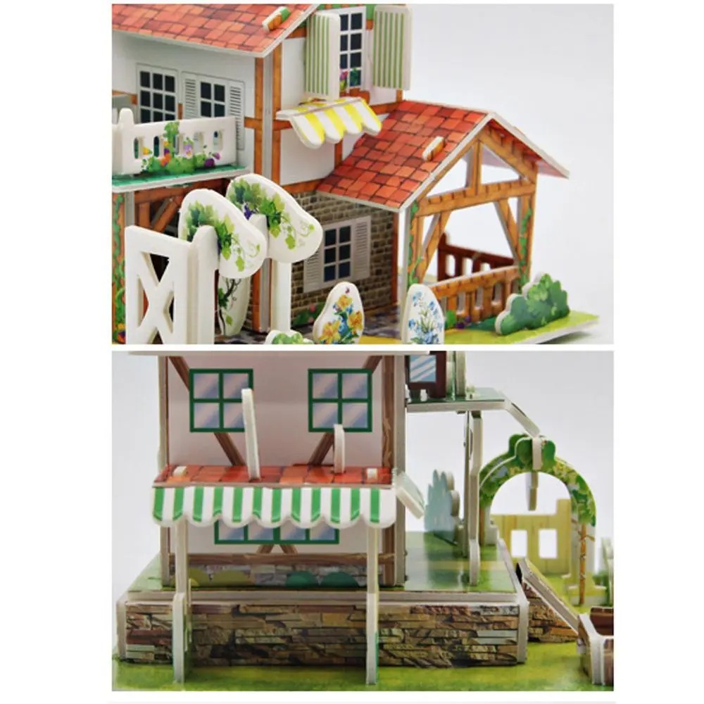 3D Puzzle Jigsaw Paper Model |3D House Building Puzzle | Learning Educational Toys For Children | Kid Gift 3D DIY Puzzle Citadel Model Cartoon House Assembling Toy Kid Early Learning