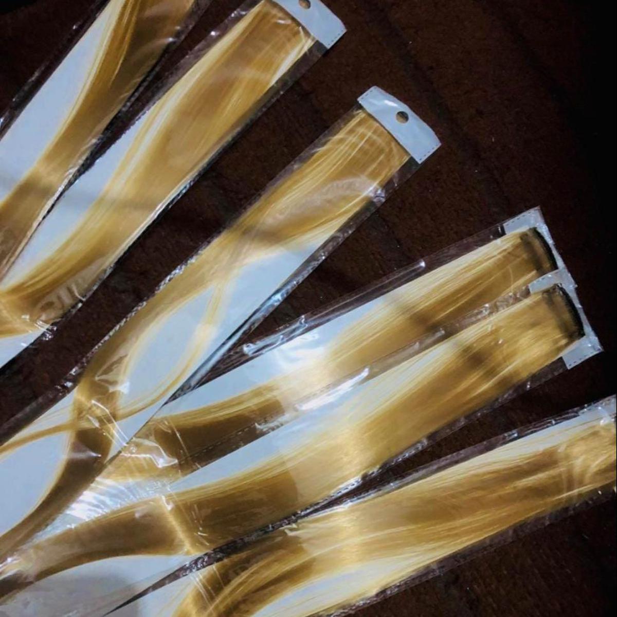 5 pieces blonde-golden single clip hair extension for girls
