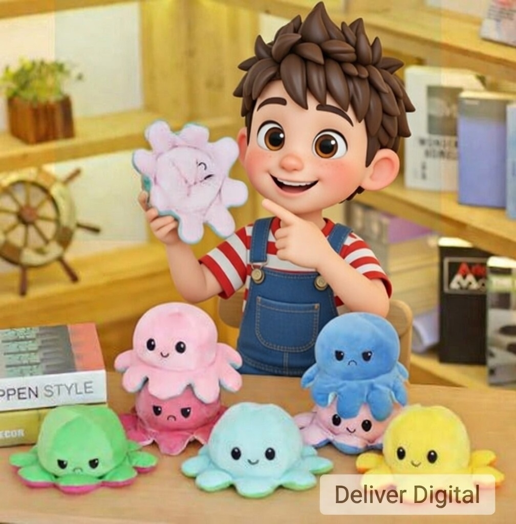 Reversible Octopus Plush Toy – Mood Flip Stuffed Soft Toy for Kids | Cute & Cuddly Gift for toddlers