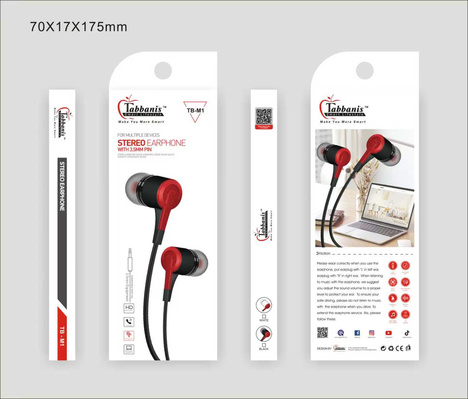 TABBANI'S HF-M1 3.5MM PIN HANDSFREE - SMART 3D STEREO COPPER SOUND EARPHONE - CLEAR & TRANSPARENT MIC - CLEAR CALLING - 5U SPEAKER HEAVY HI-BASS SOUND - L-SHAPE 3.5MM CONNECTOR -  1.2METER - Gaming Handsfree - HF-M1 - EASY TO CARRY - Easy To Use