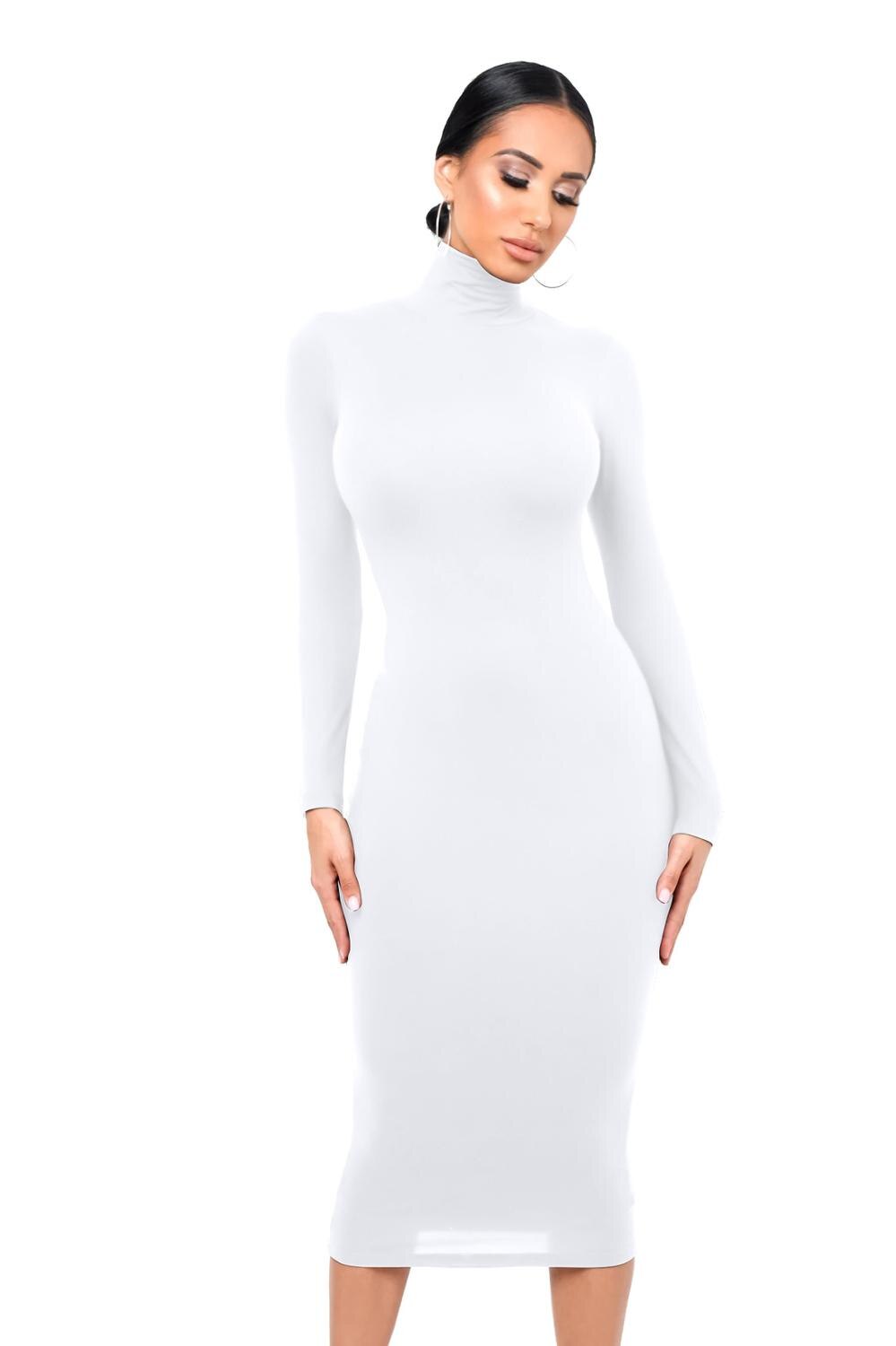 white turtleneck bodycon dress