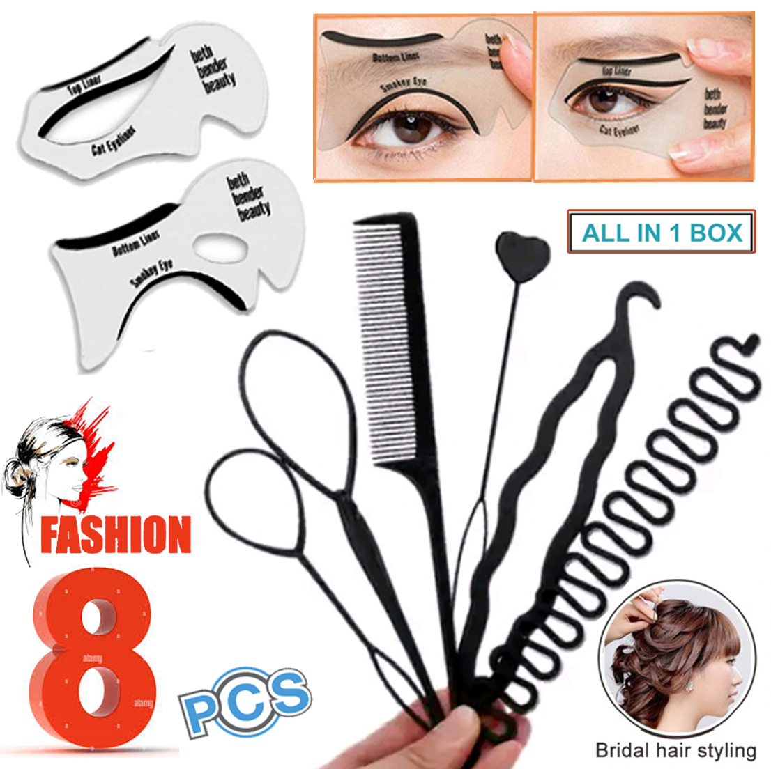 PACK Of 8 Braider Hair Style tools Hair styling comb set Hair care kit, hair care products Hair bands for girls hair accessories for girls