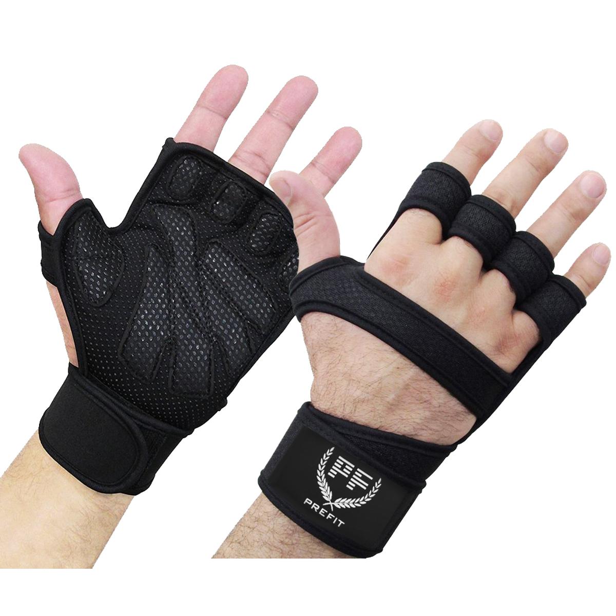 Weightlifting Gym Gloves Fitness Wrist Wraps Exercise Black