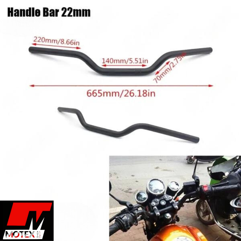 22mm Motorcycle Iron Made Vintage Style Handlebar, Handle Matt