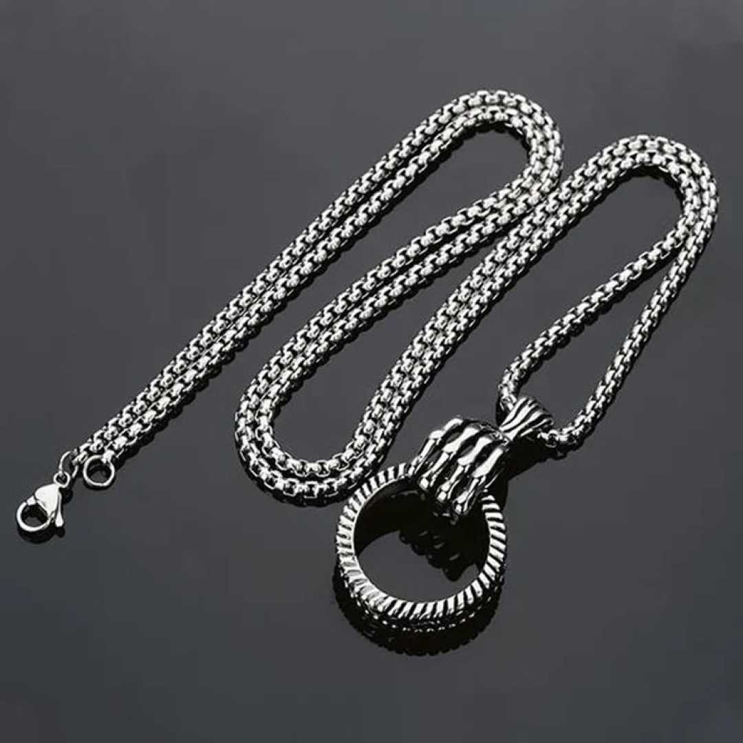 Latest Design Chain Challa Locket Pendant Necklace Silver Necklace Chain With Ring Locket Best Quality Stainless Steel Silver Pendant  Ring Challa Necklace For Men Latest Trending Fashion Pendant Necklace For Men