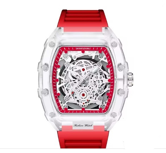 Men Watch Good Looking Dile Good Quality Date Silicone Strap Men's Watch, Fashionable Casual Men's Watch Luminous Calendar Function Silicone Strap Tonneau Shaped Transparent Case Men Quartz Watch Reloj