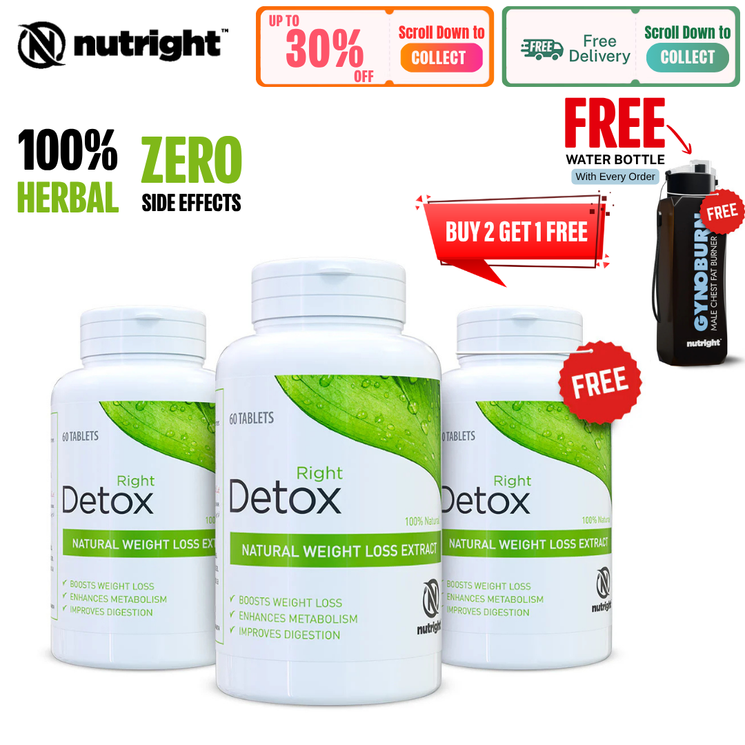 Nutright | Right Detox | Buy 2 Get 1 Free |   For Men & Women | 100% Natural Weight Loss Extract | Enhances Metabolism | Improves Digestion | Halal Certified | 60 Tablets