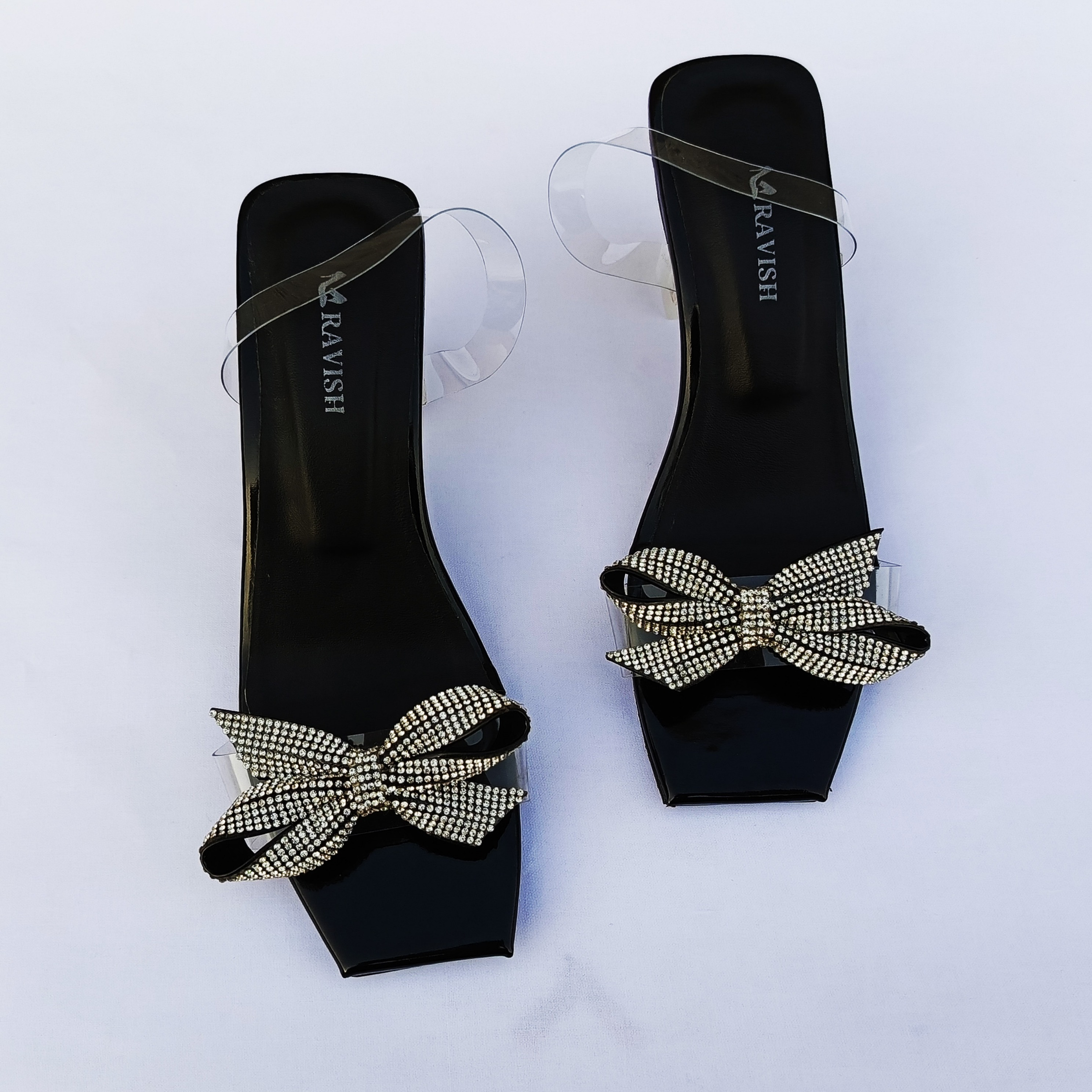 RAVISH Marigold Transparent Heels for Women - Elegant Bow Design, 2.5-inch Heel