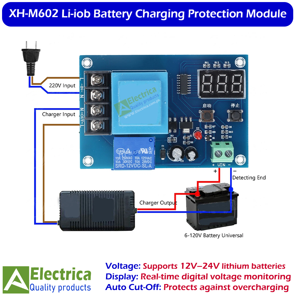 XH-M602 Charging Control Module 12-24V Lithium Li-ion Battery Charge Controller Board with LED Display Auto Cut-Off Protection Switch by Electrica