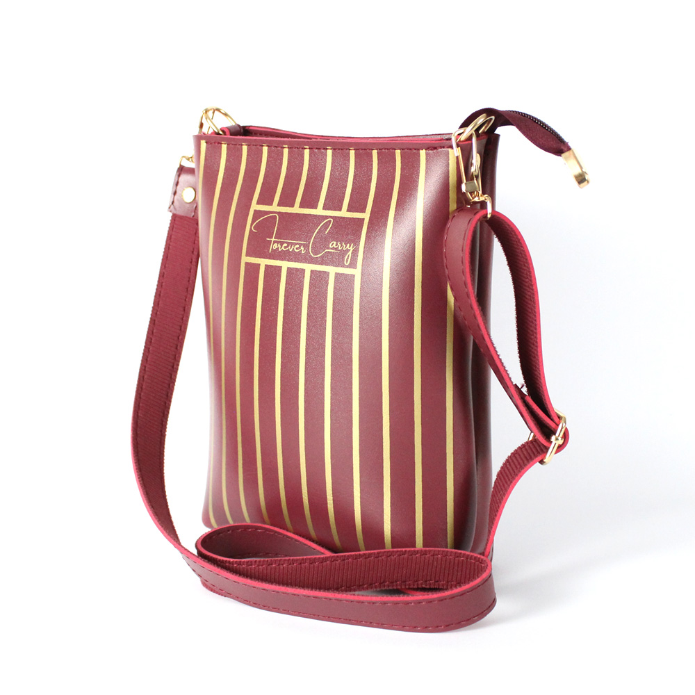 Girls Pu Leather Bag Stripe Casual Diagonal Mobile Phone Pouch Mini