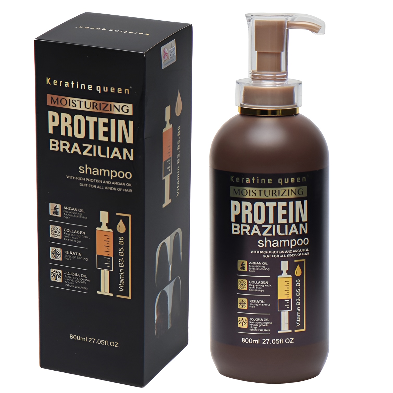 Keratin Queen Moisturizing Protein Brazilian Shampoo Silicon & Paraben Free 800ml