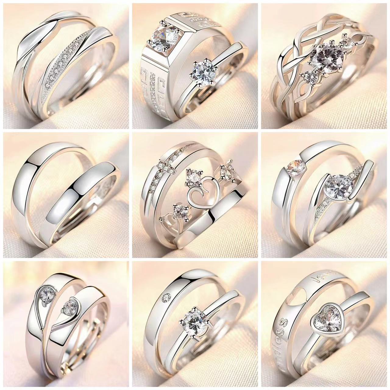  Fashion Exquisite Silver Color Pair Rings for Women Men Adjustable Couple Engagement Wedding Gift Jewelry Accessoires Wholesale
