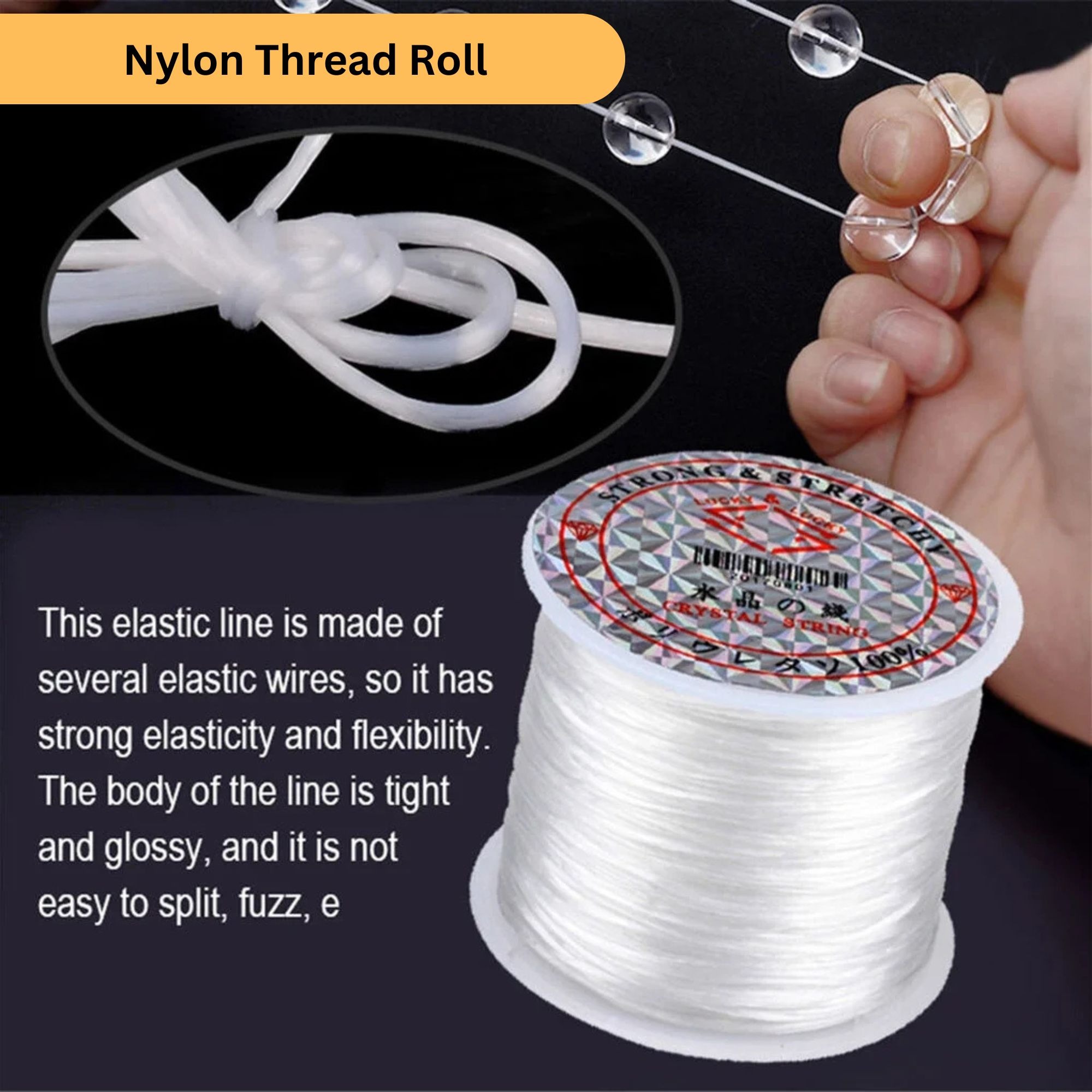 Stretchable Nylon Elastic Thread for Jewelry Making – 60m Beading Cord for Bracelets, Necklaces, Anklets & DIY Crafts