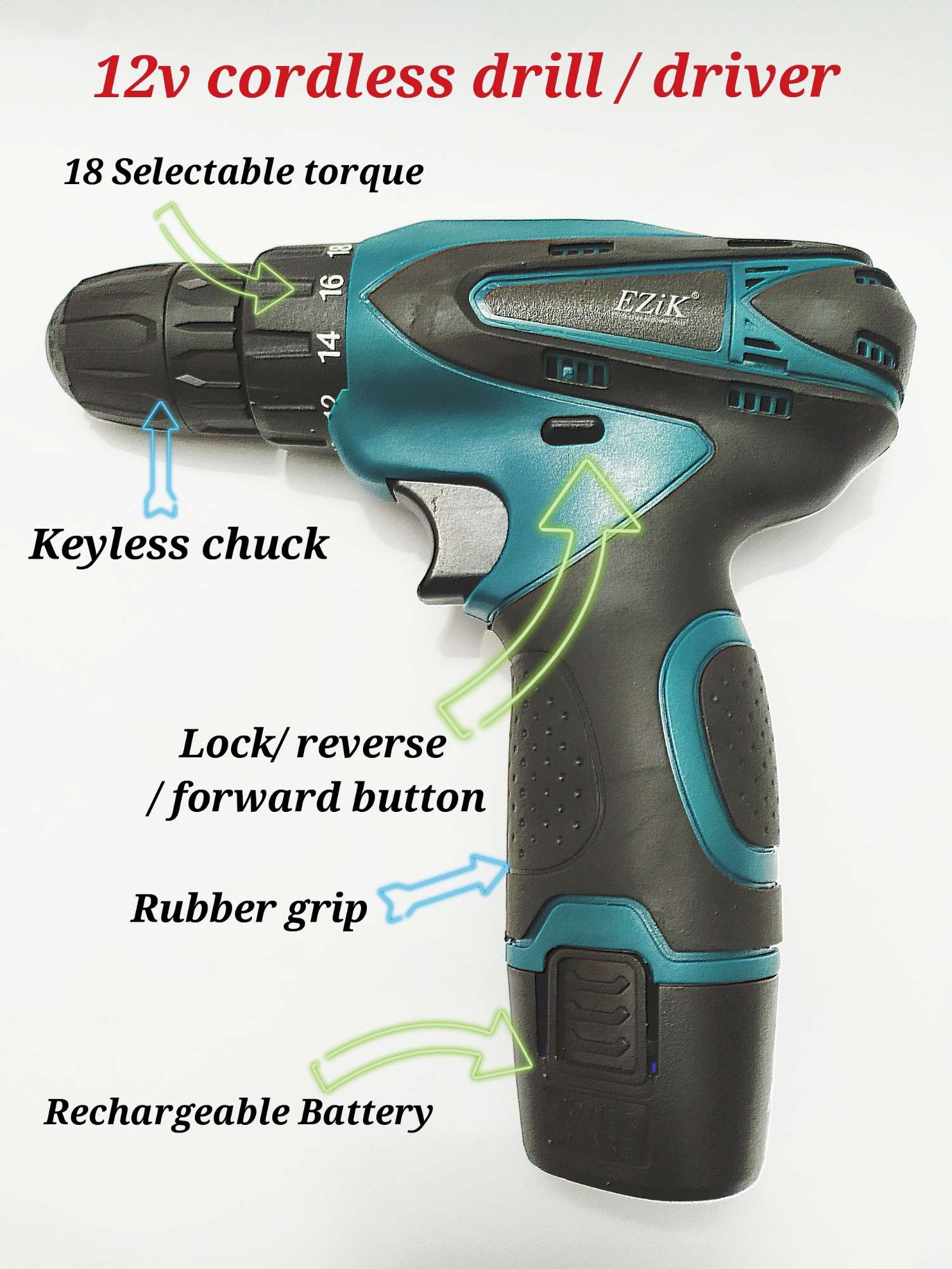 12V Electric Screwdriver Electric Drill Li Ion Battery Cordless DC