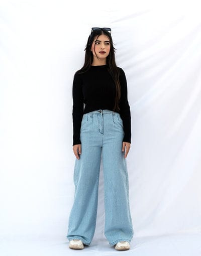 Elegant High-Waist Flared Jeans for Women, Plus Size Wide Leg Denim Pants