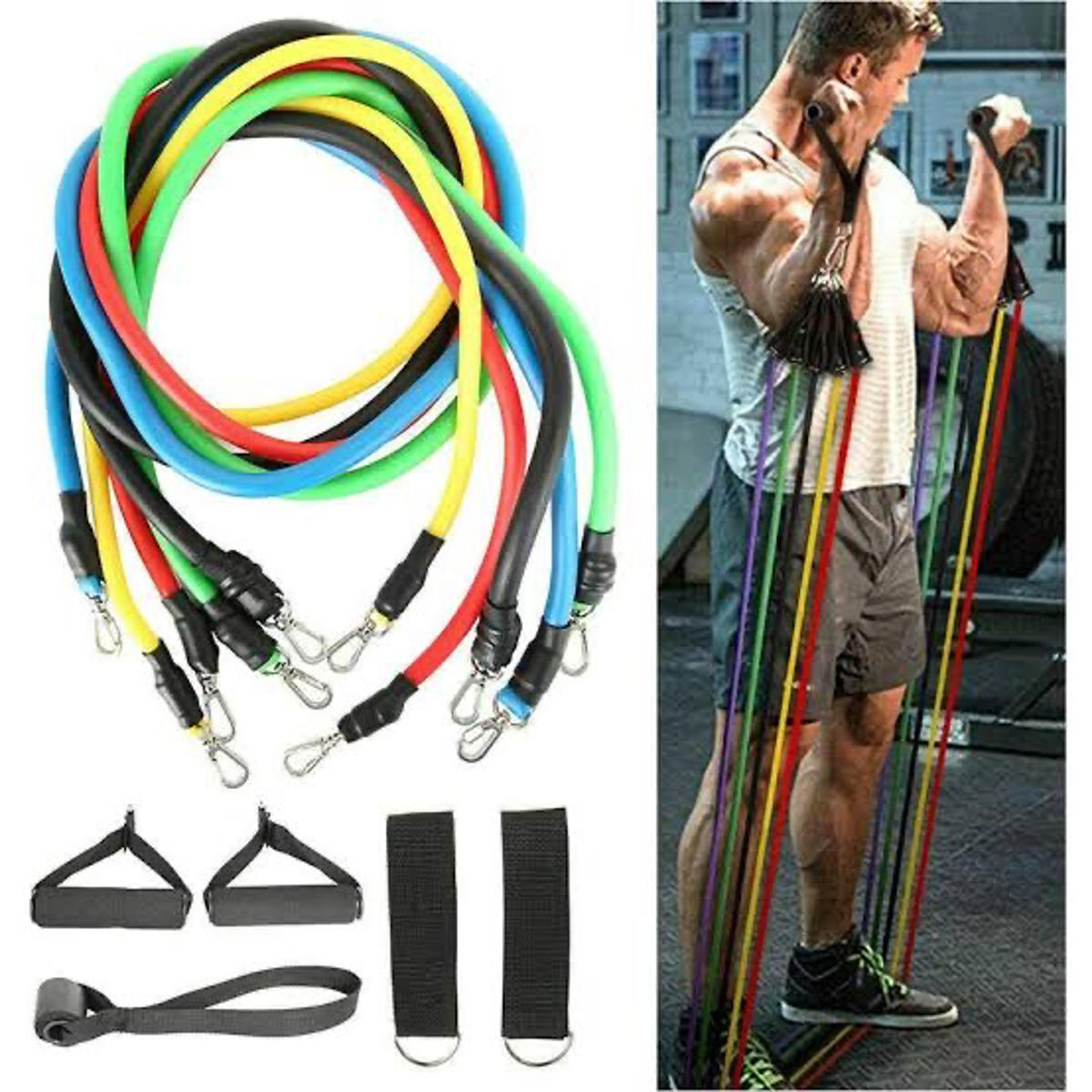 11 PCS Latex Resistance Band Set for Fitness, Yoga & Pilates | Exercise Tube Bands with Handles, Door Anchor, Ankle Straps | Full Body Workout Equipment for Men & Women | Home Gym, Stretch & Weight Loss Training