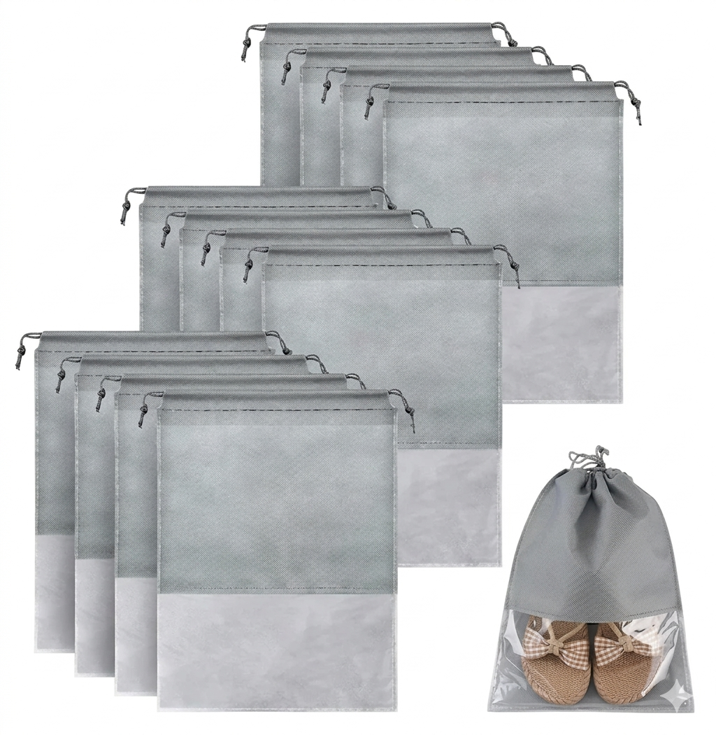 Pack of 12 - Travel Shoes Storage bag with clear window non-woven with PVC Bag|Pack of 10 shoes bag