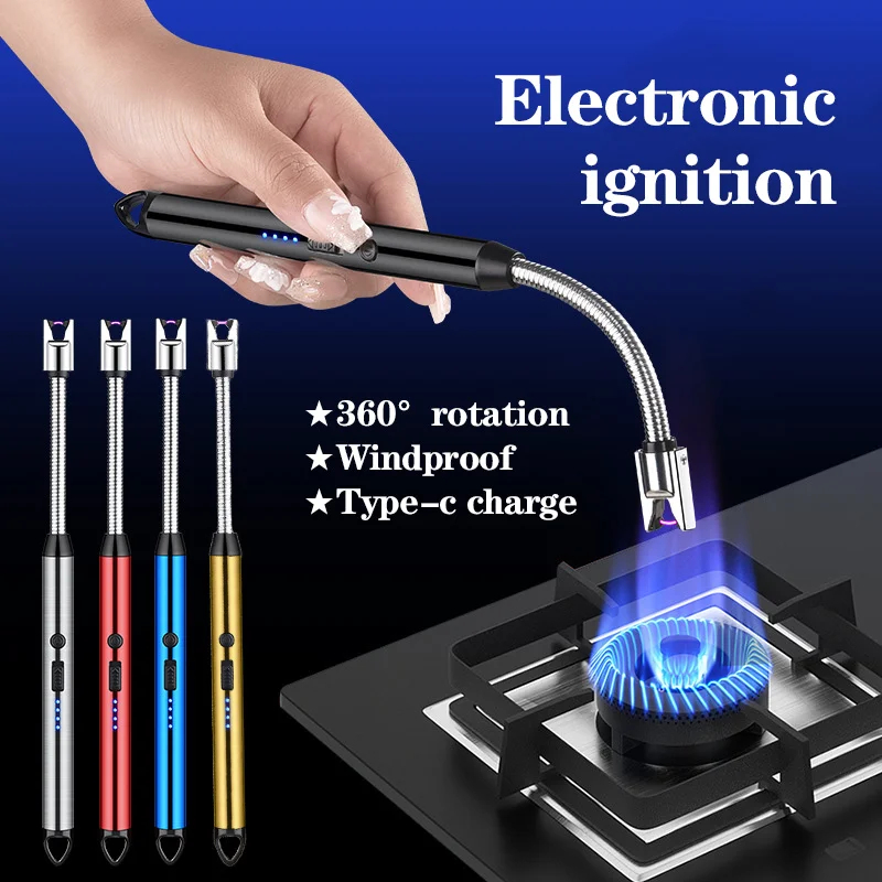 Electric Lighter Arc Windproof Flameless with 360° Flexible Neck USB Type C Rechargeable Flameless Arc Lighter Flexible and Windproof for Candles Hiking Camping Kitchen Fireplaces