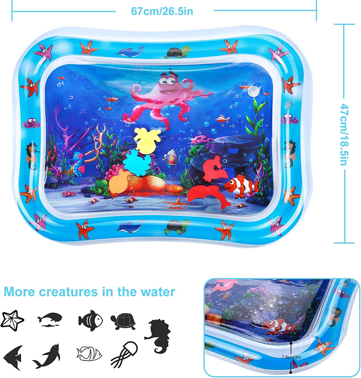 Inflatable Tummy Time Mat, Premium Baby Water Play Mat for Infants and Toddlers for 3 to 24 Months, Strengthen Your Baby's Muscles