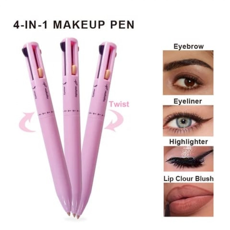 Premium 4-in-1 Multifunctional Makeup Pen with Eyeliner, Eyebrow, Highlighter & Lip Blush