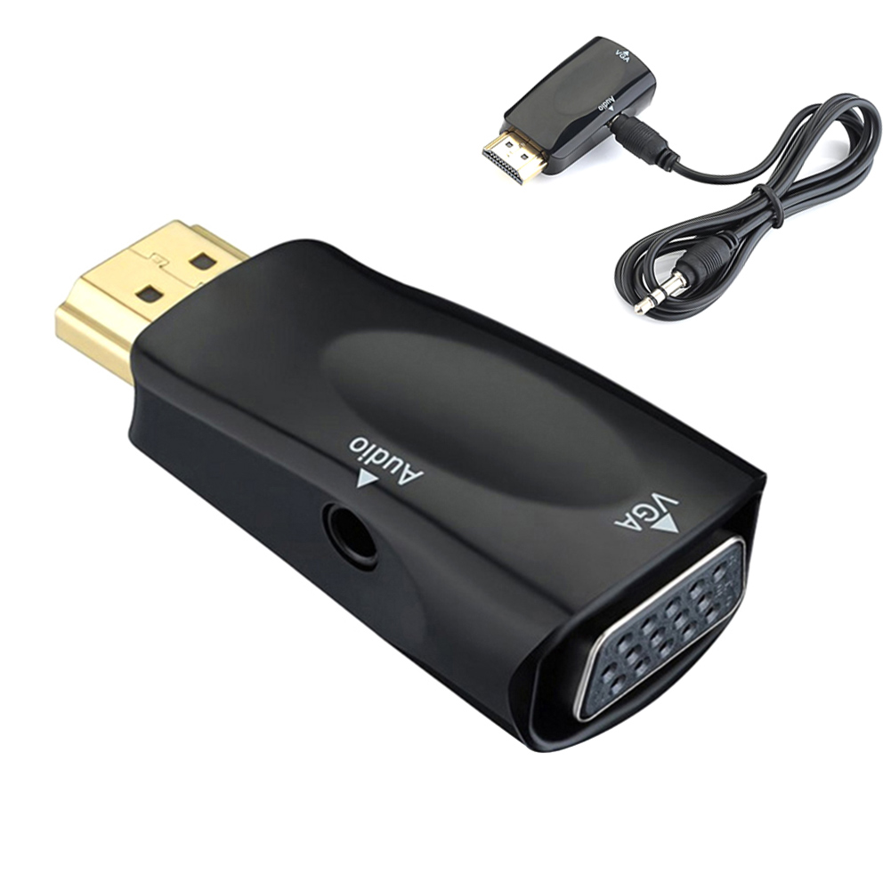 HDMI to VGA Adapter Converter Cable 1080P with Audio Output Black ...