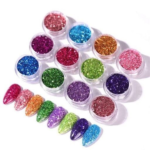 6 / 12 Pcs - Nail Glitter Powder MultiColor Dust Glitter Powder For Nail Art and Craft - Sequin Nails Dusty Chunky Body Hand Manicure Decoration Eyeshadow Makeup Loose Sparkling Dazzling Pigment Shimmer Eye Shadow Powder
