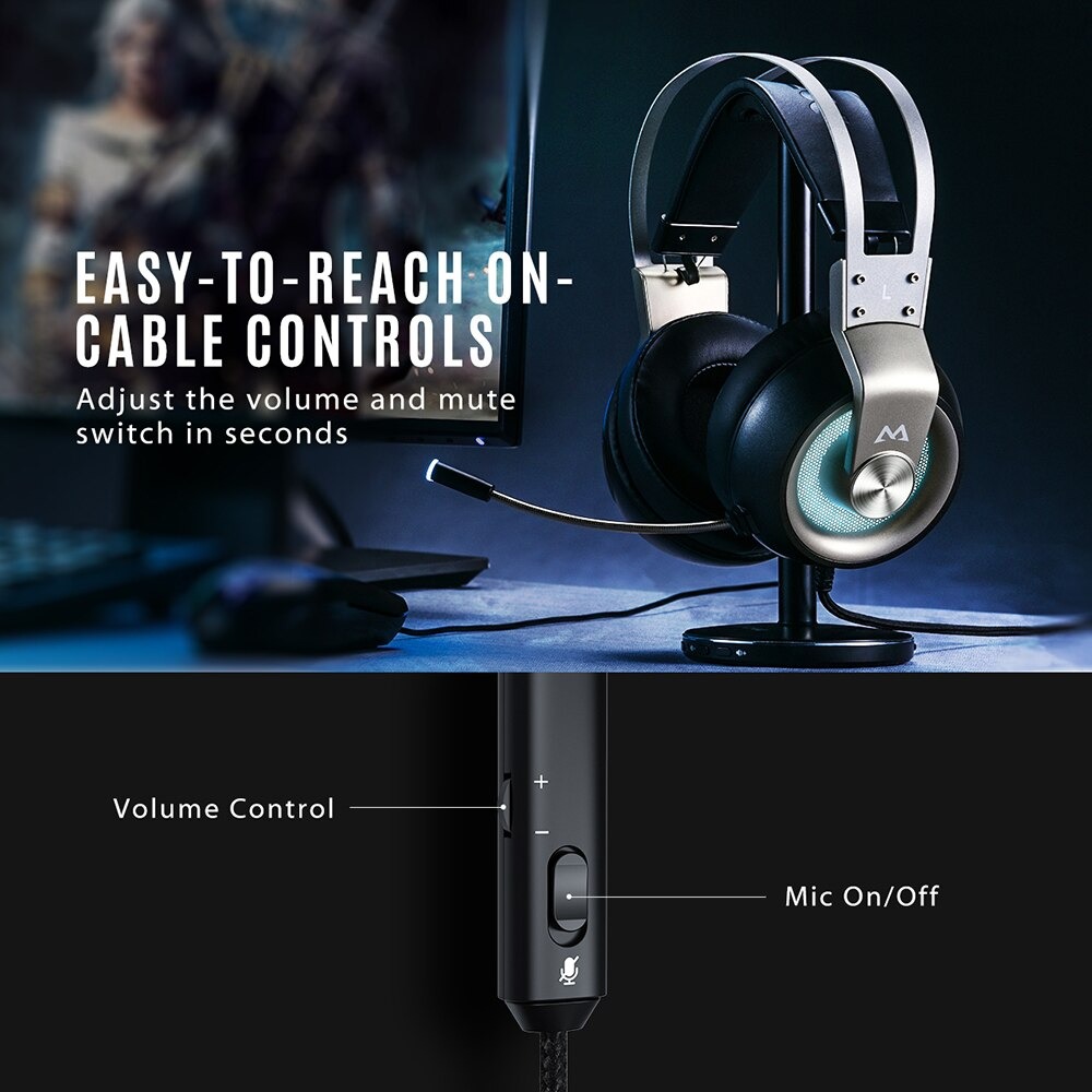 Mpow gaming headset with 50mm outlet drivers