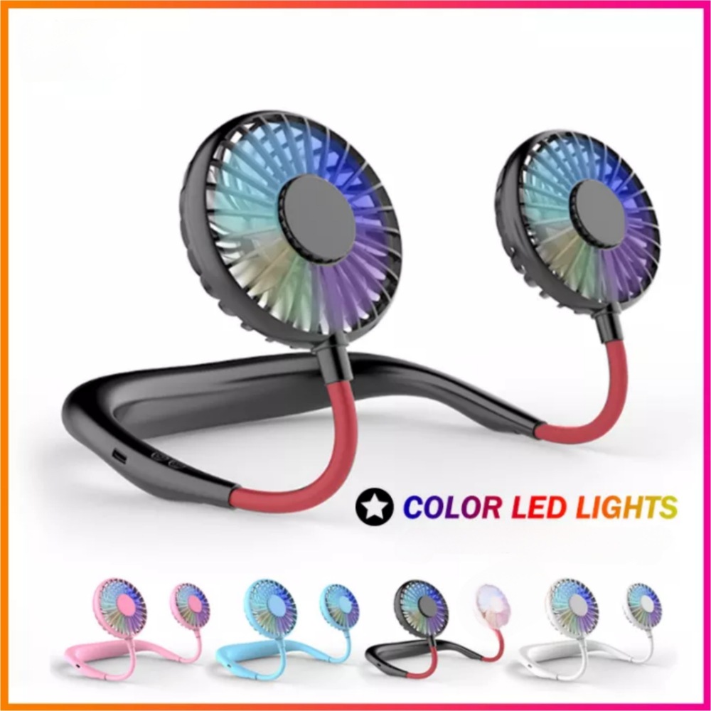 Wearable Neck Fan With RGB Lights And Folding Handheld Design, USB Rechargeable Portable Mini Fan For Kitchen, Cooking, Travel And Outdoor Use