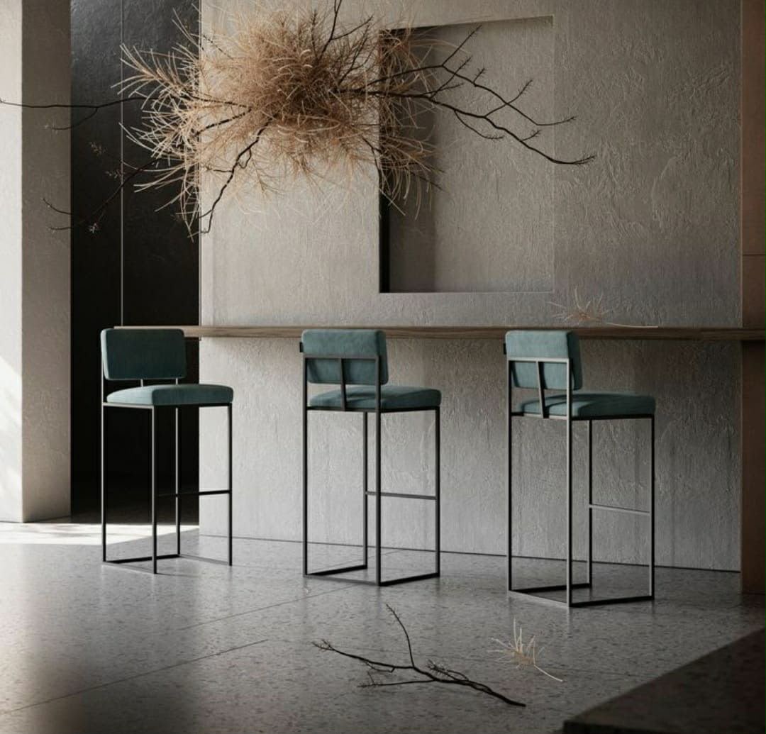 Modern Bar Stool Chair | Counter Height Kitchen Stool | Metal Frame Bar Chair | Upholstered Fabric Seat | Cafe & Breakfast Counter Chair | Home & Restaurant Furniture