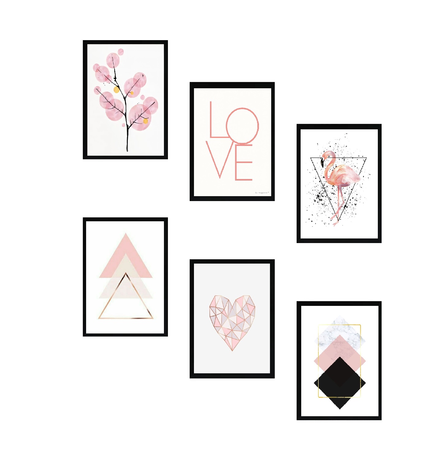 6 PCS 5X7" Pink Abstract Picture Frames Collage Wall photo frame Black