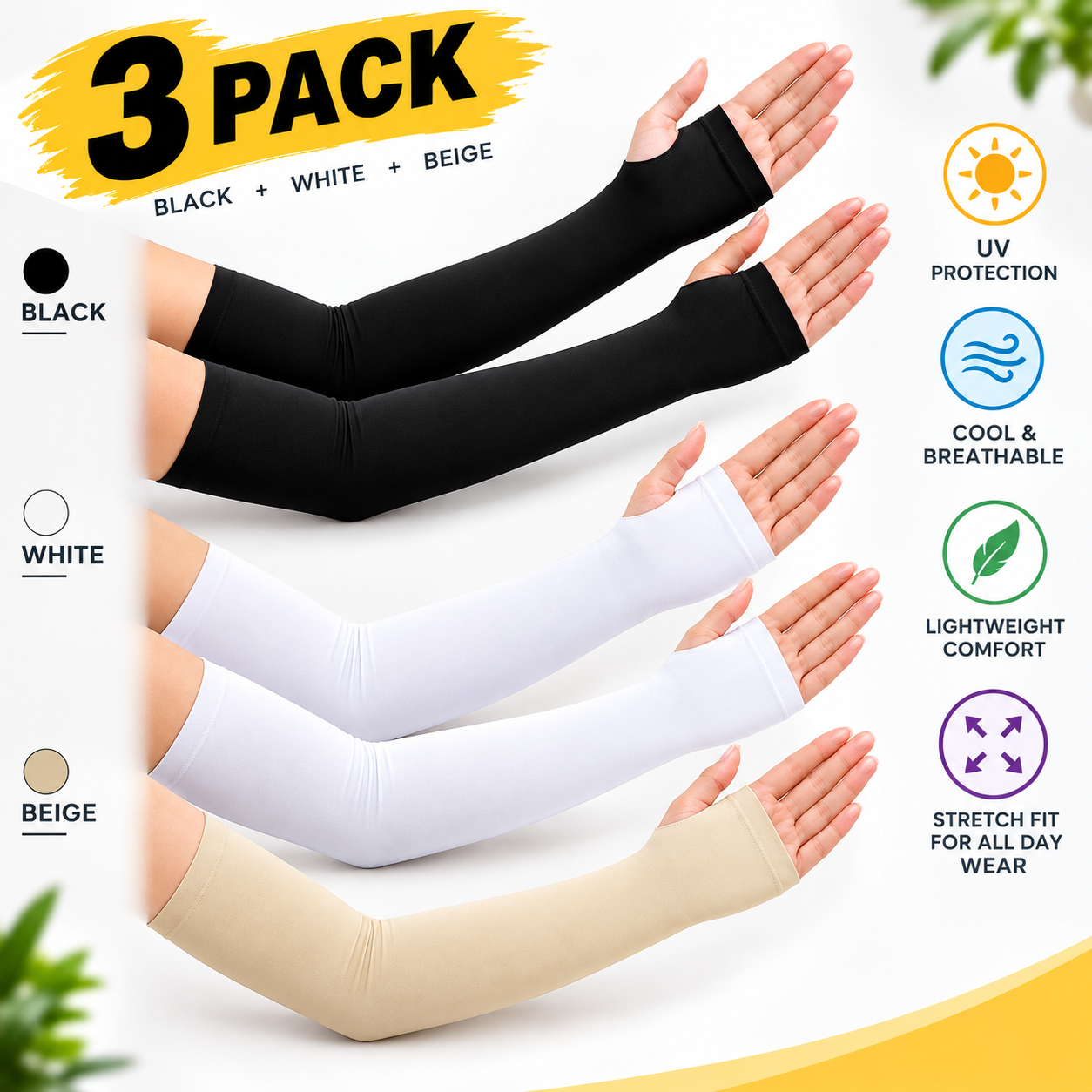 1 Pair Thumb Hole Arm Sleeves For Girls Women /Arm Long Sleeves Best For Cycling Golf Running Driving Moisture Wicking Stretch and For Islamic Muslim hijab Girls Women