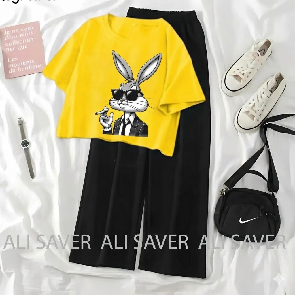 Summer Soft & Comfy Crop Top with Flapper Trouser Combo for Women & Girls