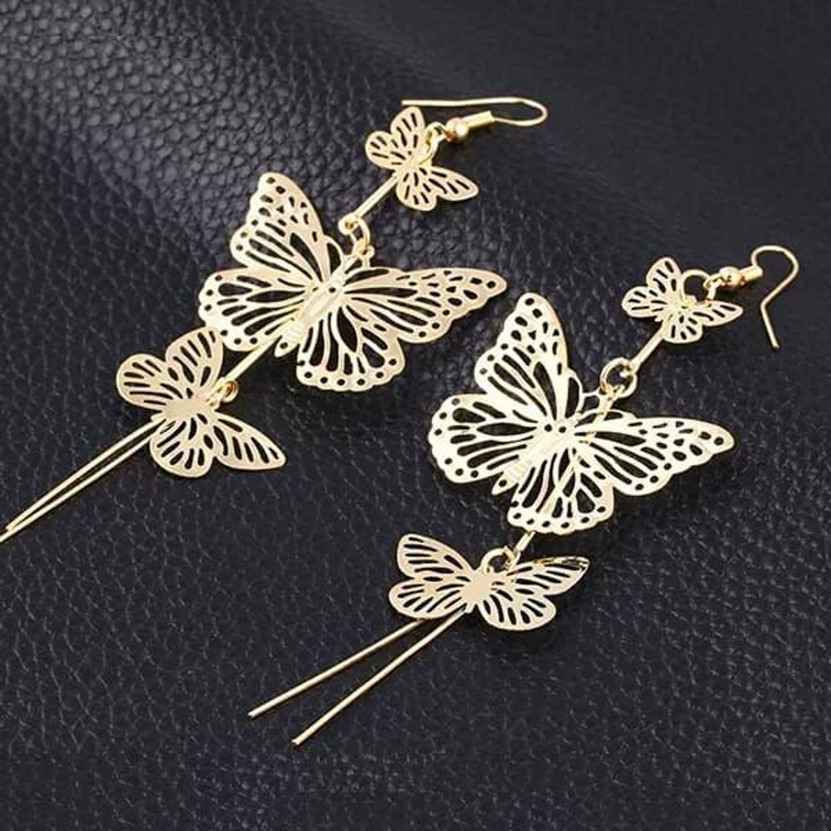 Golden Butterfly Long Earrings For Girls Fashion