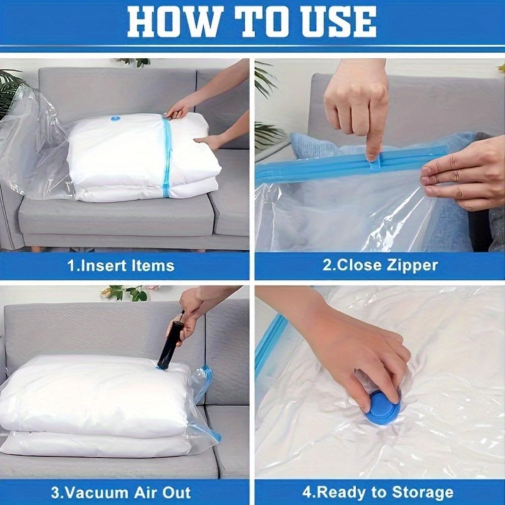 Vacuum Storage Bags With Pump Reusable Compression Organizer Bags For Clothing Blankets Food Storage