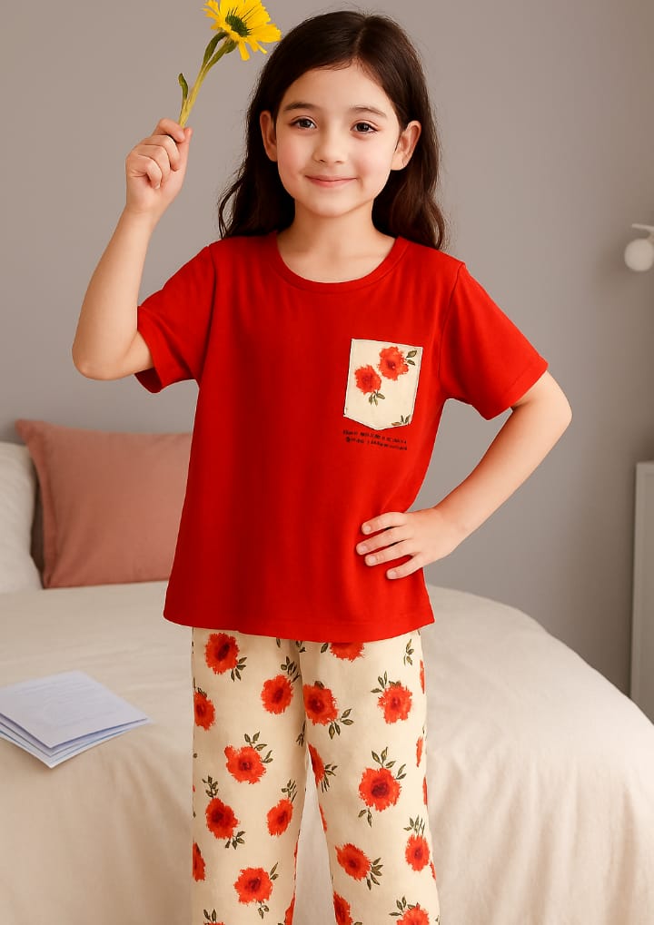 Kids Night Dress – Dark Grey Heart Print Cotton Jersey Sleepwear (Sizes 5 to 14 Years) Stylish Heart Print Nightwear – Soft Cotton Pajama Set