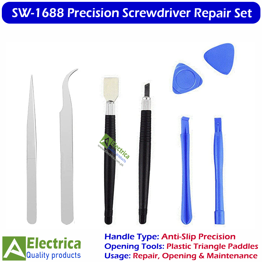 SW-1688 14-in-1 Precision Screwdriver Repair Tool Kit | Professional Magnetic Screwdriver Set with Tweezers, Pry Tools & Opening Tools for Mobile, Laptop & Electronics by Electrica