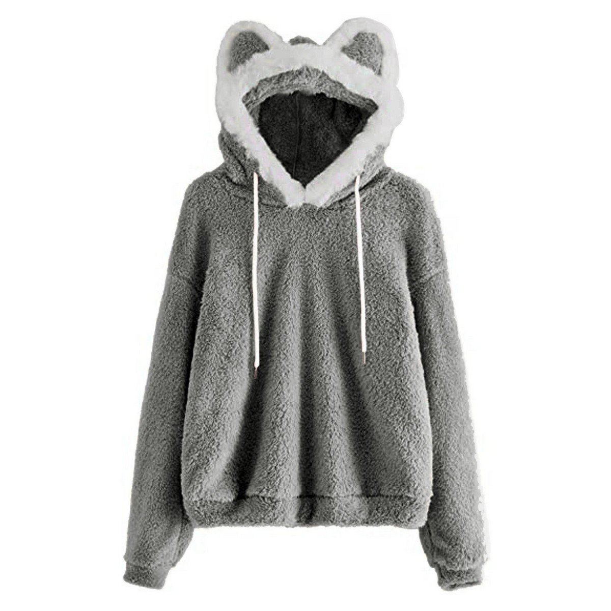 Ear Decor Hooded Fluffy Sweatshirt 