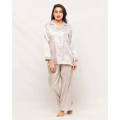 Silk Print Shadow Stripe Loungewear Silver Winter Whispers