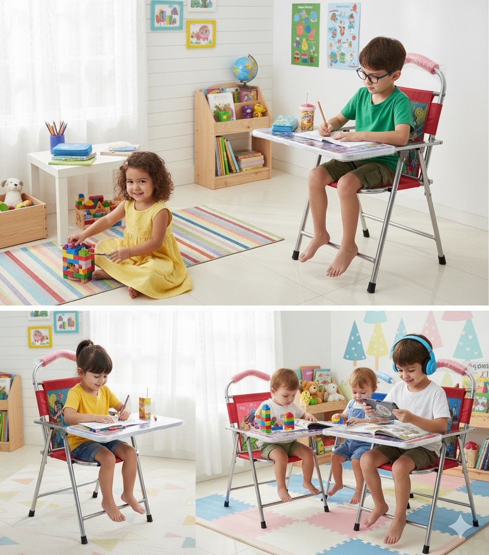 Kids Multi-Purpose Folding Table & Chair Set with Durable Metal Frame and Adjustable Height