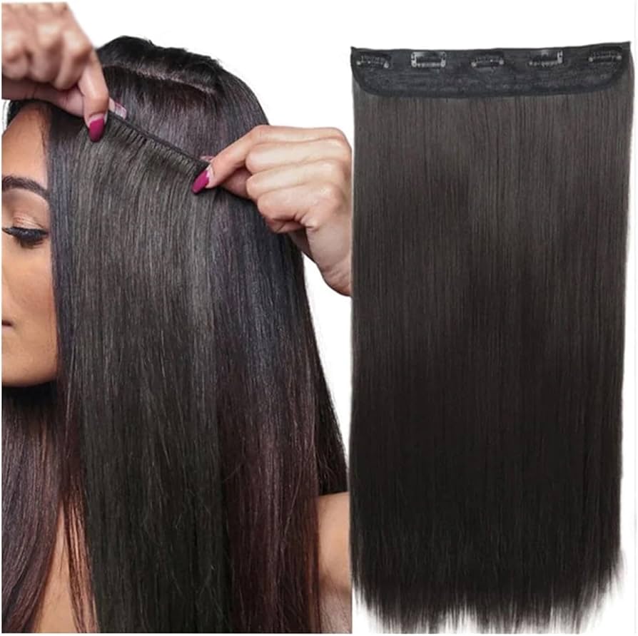 Natural Brown 30 Inch 5 Clips Synthetic Hair Extension Wig Fashion Long Straight Full Hair