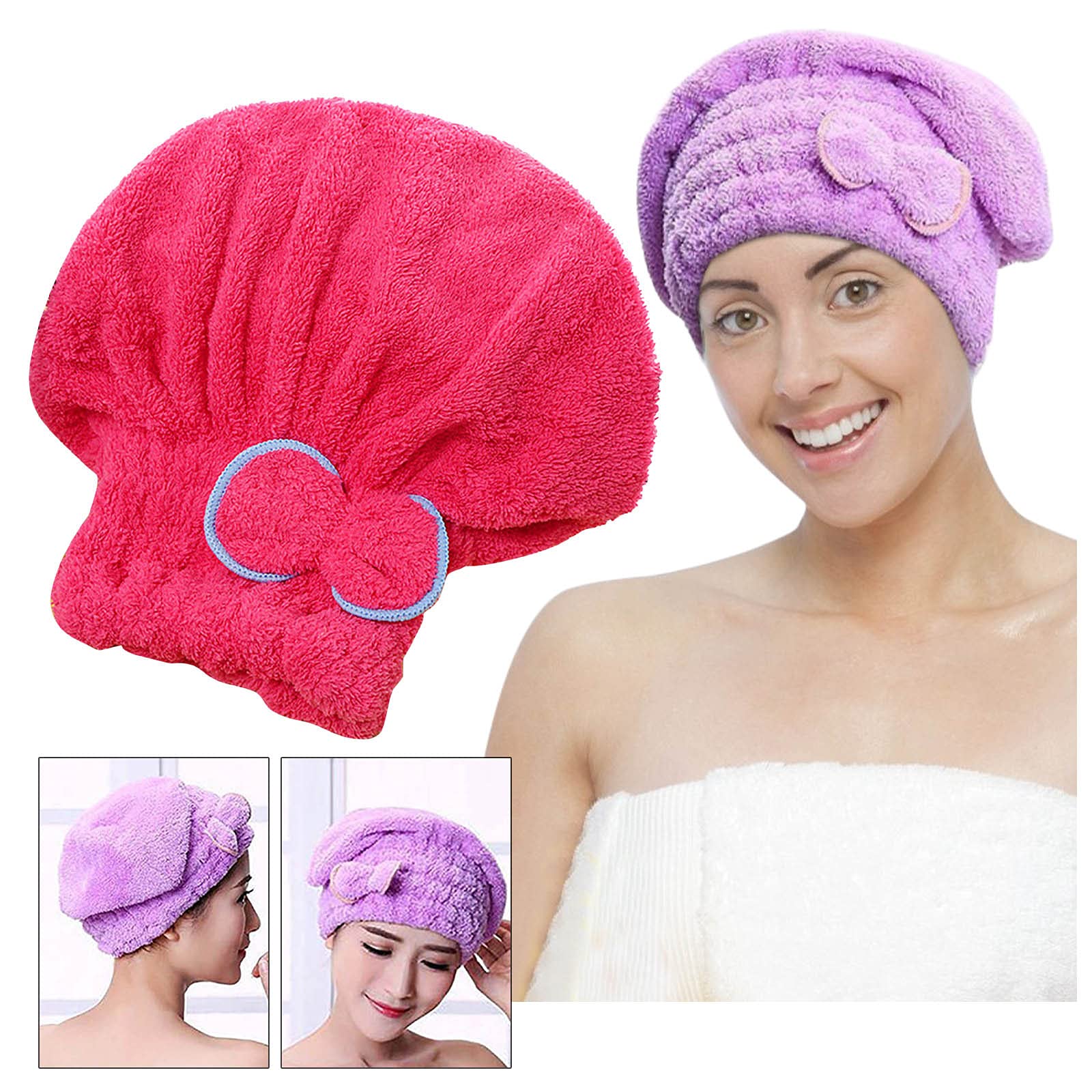 Shower Cap for Women Hair Cap Microfibre Quick Hair Drying Bath Spa Bowknot Wrap Towel Hat Cap for Bath Bathroom Accessoriess